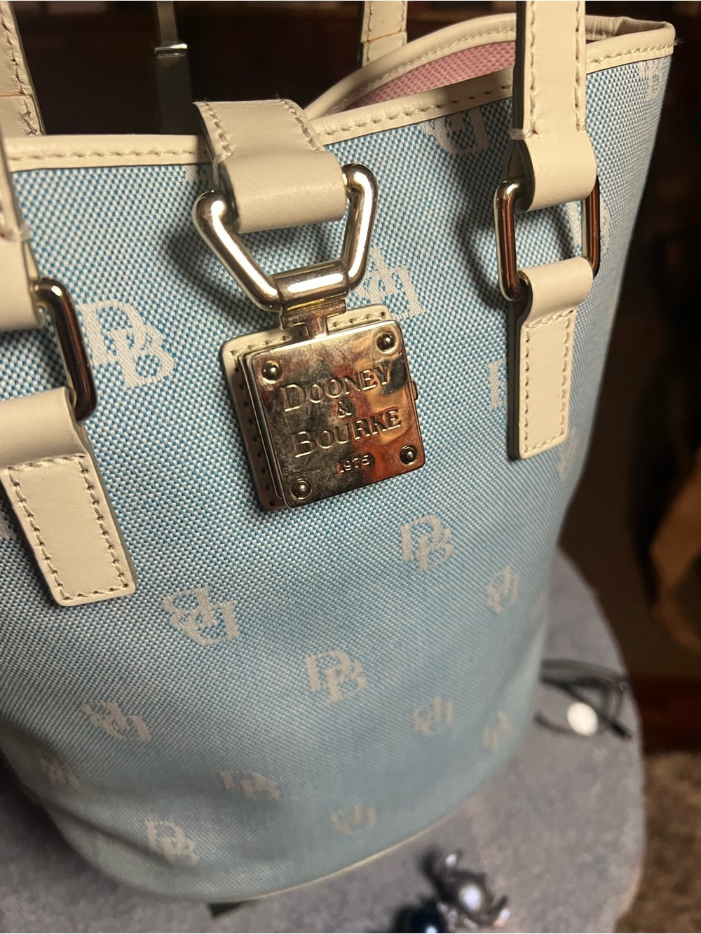 Dooney & Bourke Light Blue Tote with Cream Trim - Picture 7 of 7